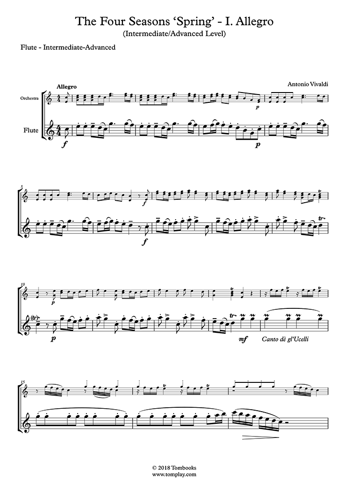 The Four Seasons 'Spring' I. Allegro (Intermediate/Advanced Level